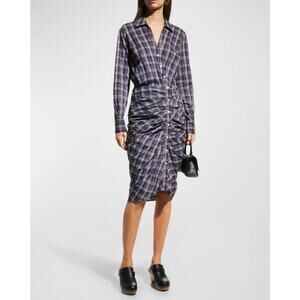Veronica Beard Calvert Plaid Button-Front Ruched Shirtdress